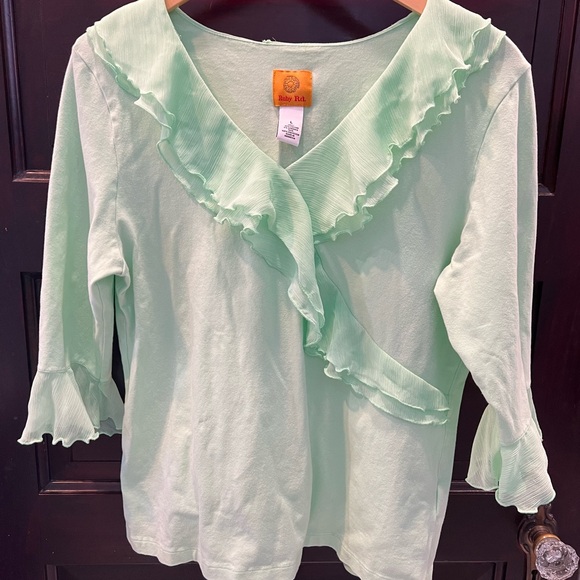 Ruby Rd. Mint Green Top with Ruffles - Picture 3 of 6